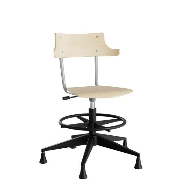 Stol Strong 113 HATT, birk laminat og alugråt stel, plastkryds, fodring og glidesko