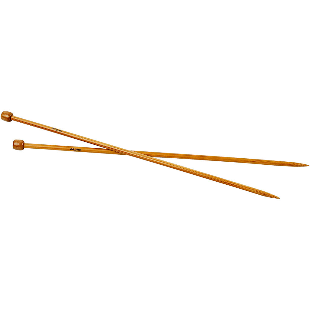 Strikkepinde nummer 6 længde 35 cm - Bambus