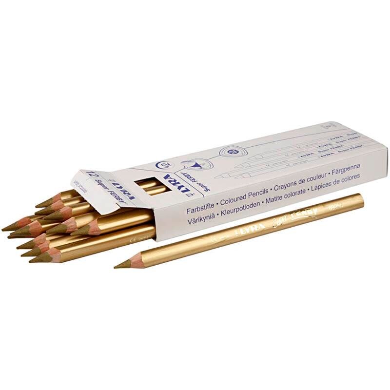 Farveblyanter Super Ferby 1 mine: 6,25 mm, L: 18 cm, guld, 12stk.