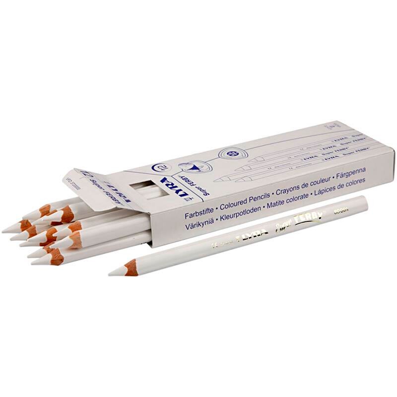 Farveblyanter Super Ferby 1 mine: 6,25 mm, L: 18 cm, hvid, 12stk.