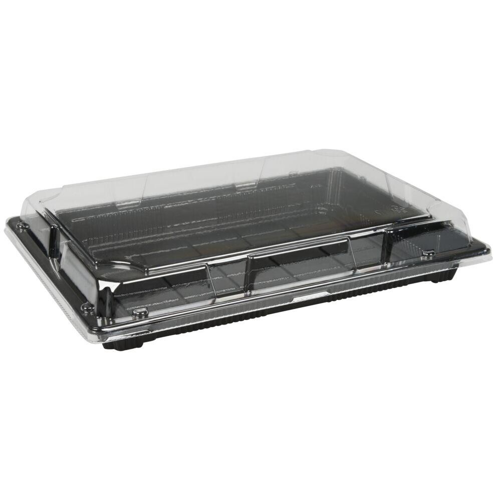 Sushibakke og låg, ABENA Cater-Line, 11, 25,5x18,5x4,6cm, 1160 ml, sort, PET, med gennemsigtigt låg - 200 stk