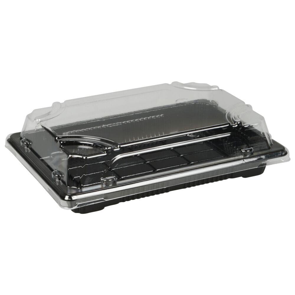 Sushibakke og låg, ABENA Cater-Line, 3, 16,5x11,5x4,2cm, 405 ml, sort, PET, med gennemsigtigt låg - 400 stk