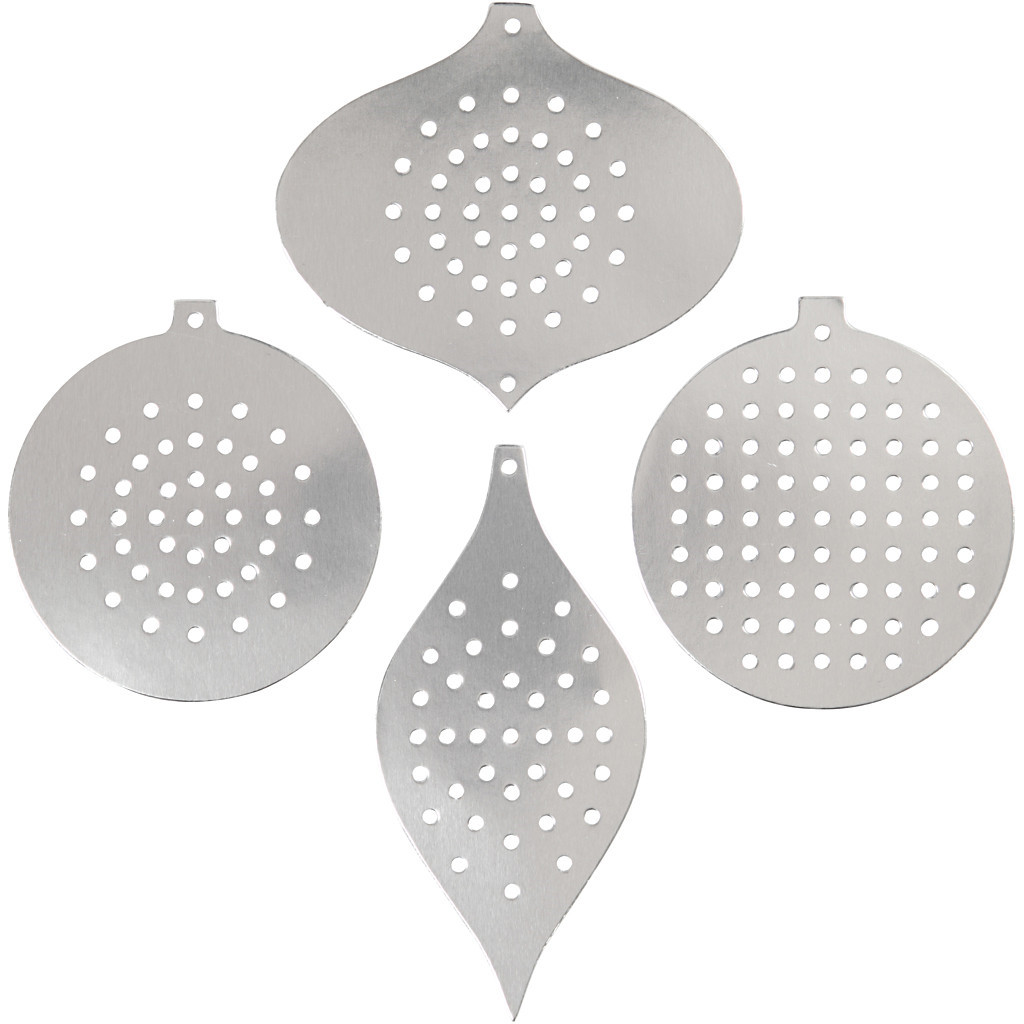 Sykarton, største mål 12x5,5 cm, 280 g, sølv, sølv metallic, juleornamenter, 8stk., hulstr. 3 mm