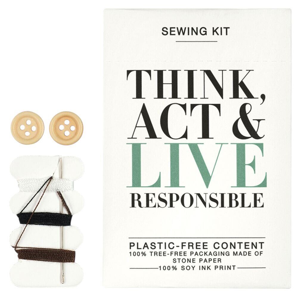 Sysæt, Think, Act & Live Responsible, med nål, sikkerhedsnål, tråd og knapper - 200 stk
