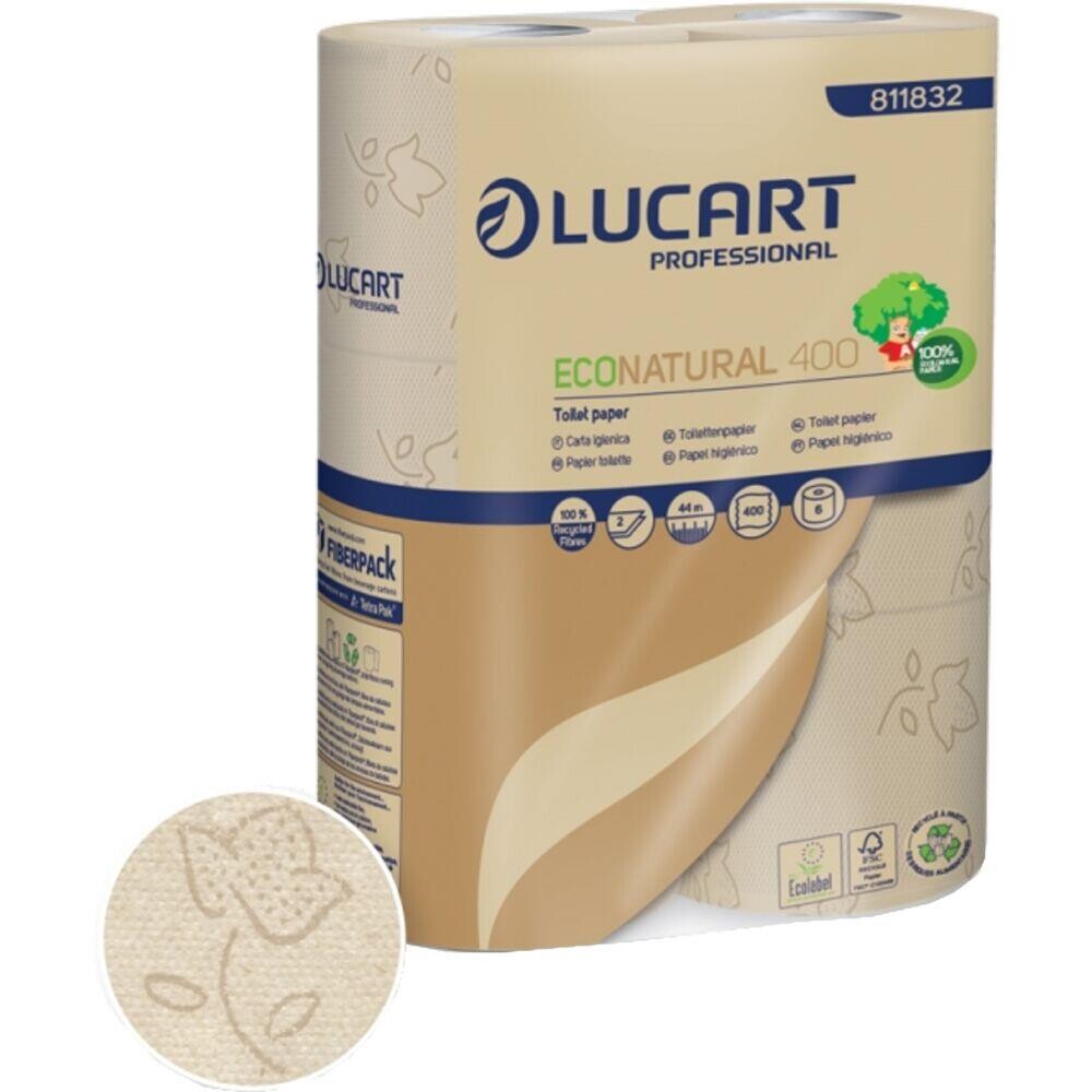 T3 Natural wc papir Lucart 2-lags perforeret sand 9,6 cm x 44 meter - 400 ark - 30 stk