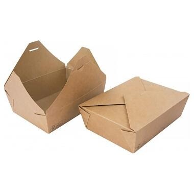 Takeaway æske 1600 ml 195x140x63mm Karton med biocoating Brun - 4 pk x 50 stk/krt