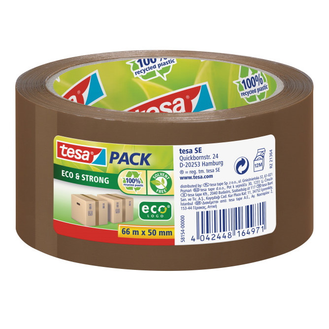 Tape PP tesa i brun ECOLOGO - 50 mm x 66 meter støjsvag
