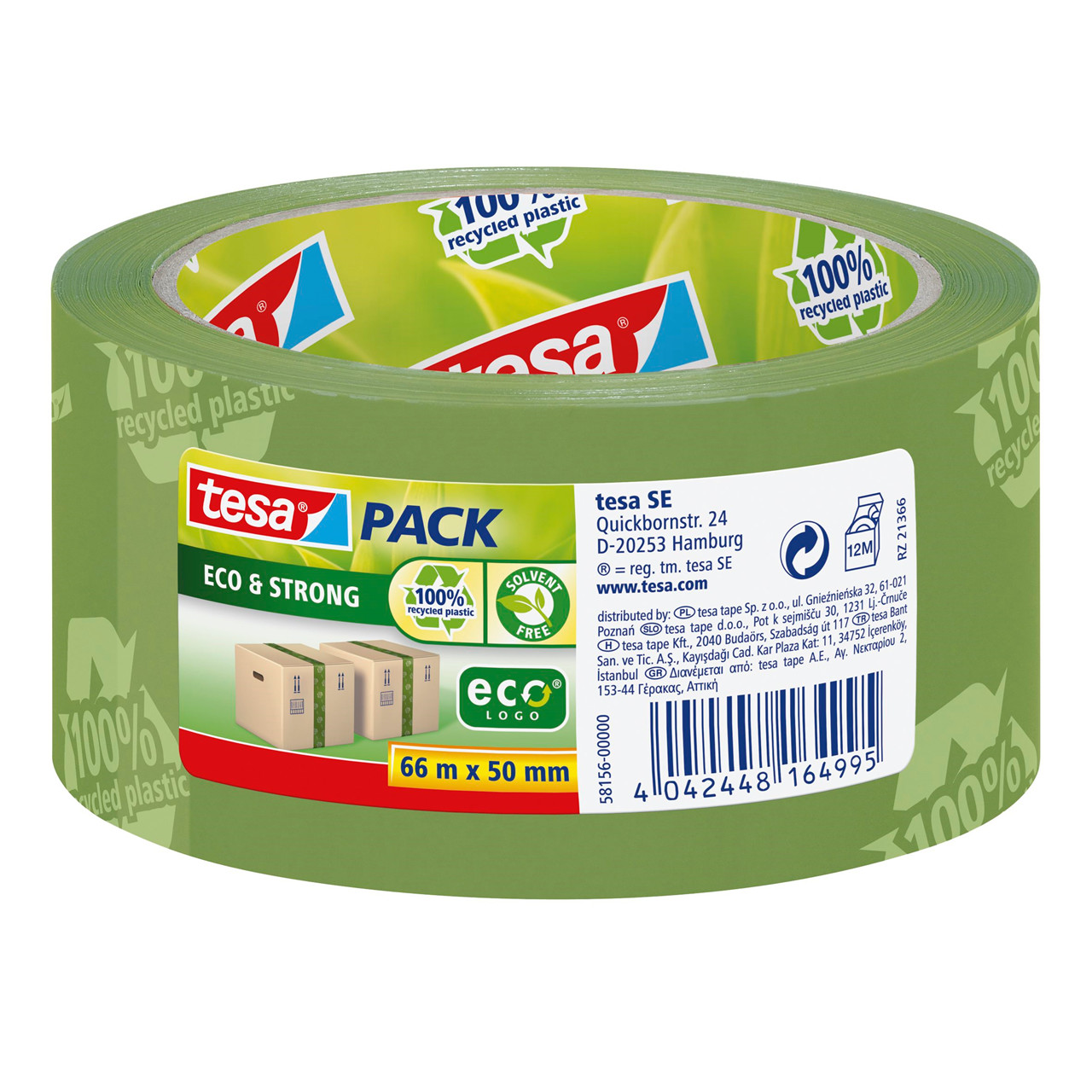 Pakketape – Tesa Ecologo PP – grøn – støjsvag – 50 mm × 66 m