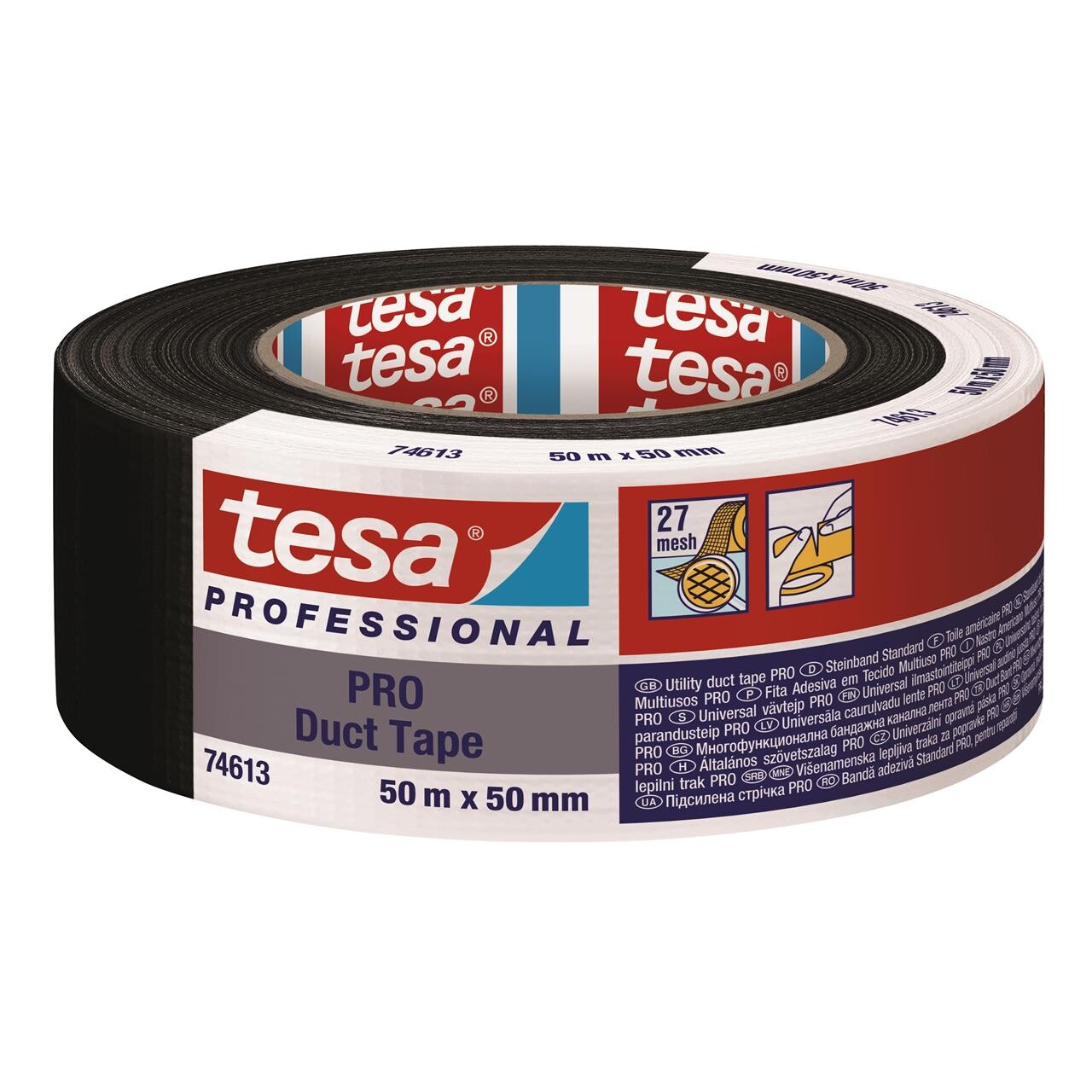 Tape - Tesa 74613 Lærred - Sort - 50 mm x 50 m - Duct Tape PRO