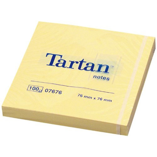 144 stk. Sticky Notes - Tartan Notes - Gule - 76 x 76 mm - 12 blokke - Køb minimum 144 stk.