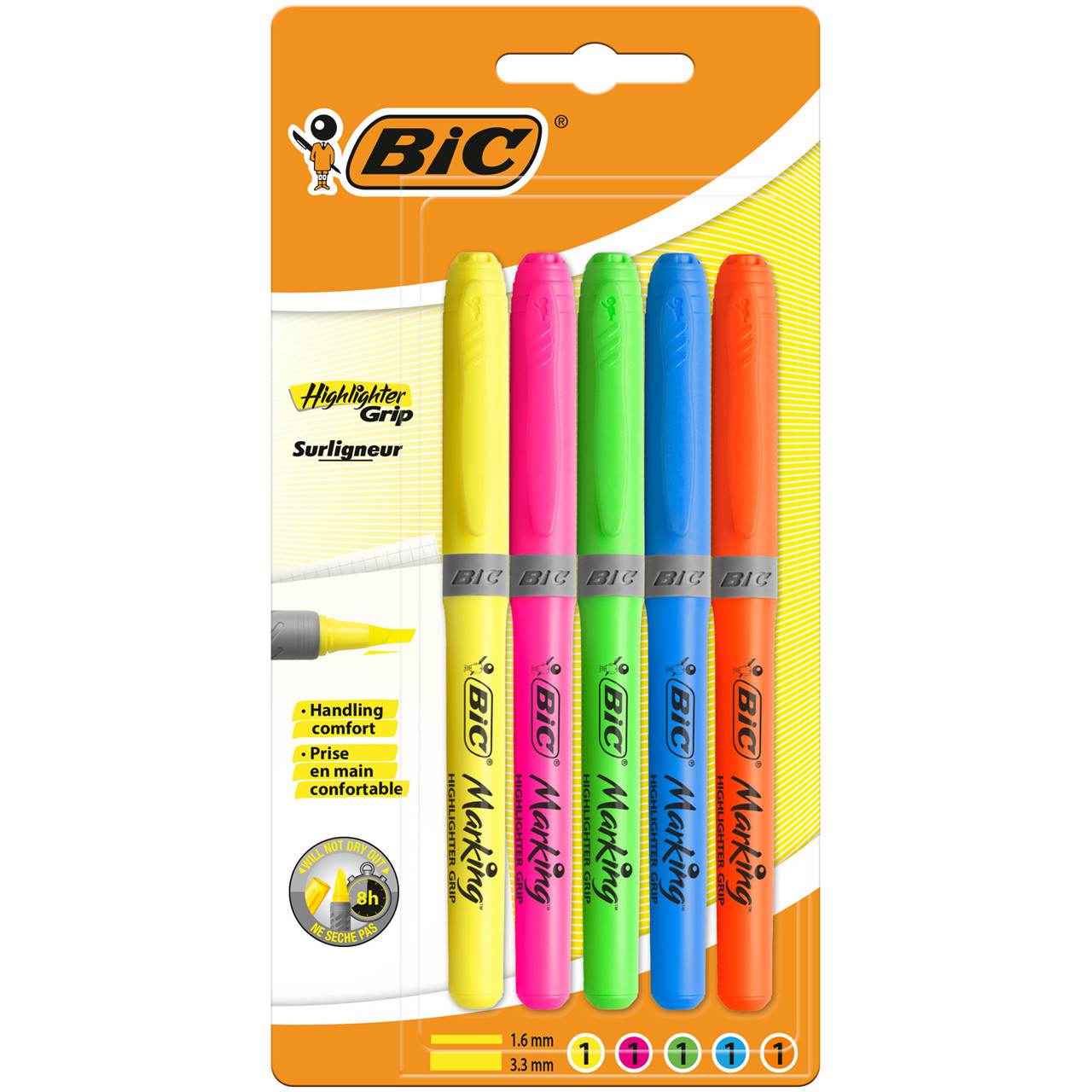 Overstregningstusch sæt med 5 farver BIC brite liner grip