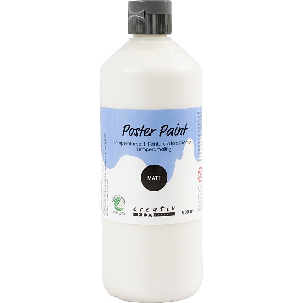 Temperamaling, mat, halvdækkende, hvid, 500 ml/ 1 fl.