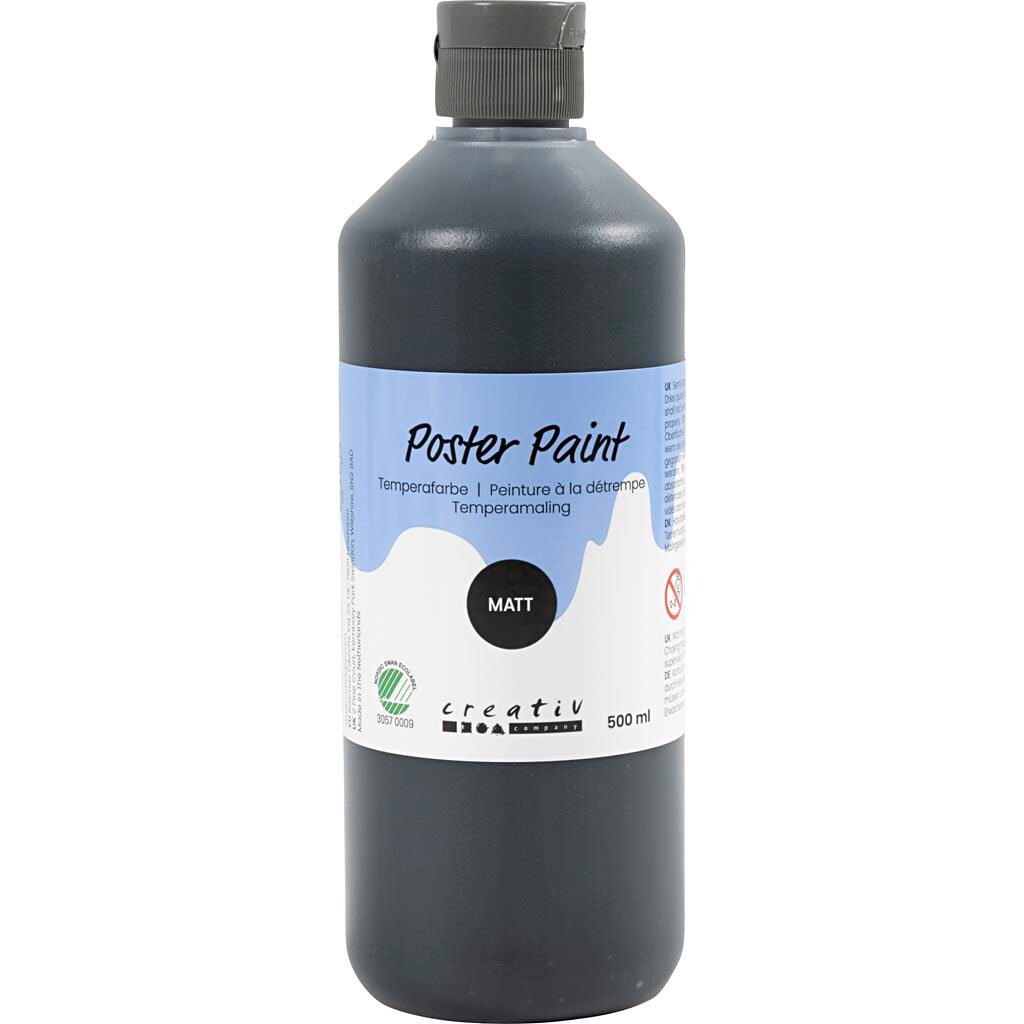 Temperamaling, mat, halvdækkende, sort, 500 ml/ 1 fl.