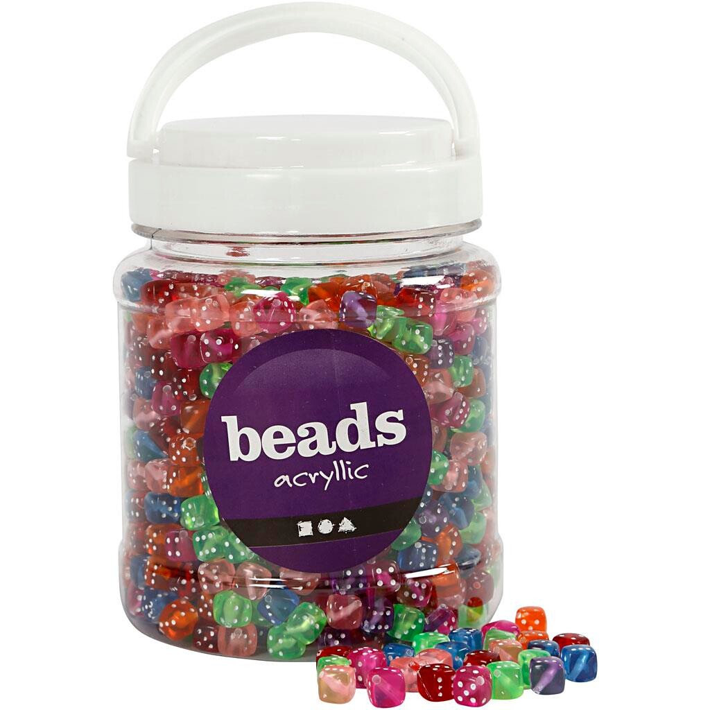 Plastperler - Terning mix 7x7 mm - Hul 1,5 mm - Ass. farver - 700 ml / 510 g