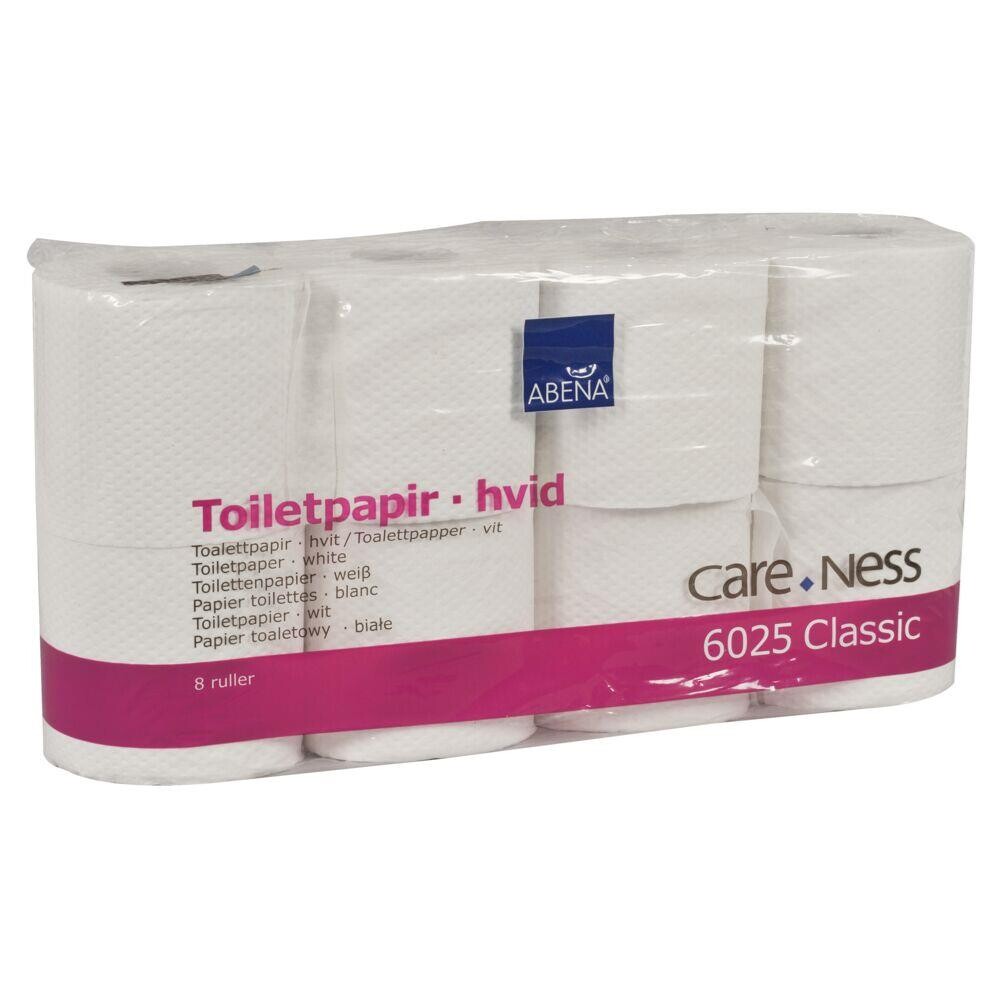 Toiletpapir, ABENA Care-Ness Classic, 2-lags, 34,5m x 9,4cm , Ø10cm, hvid, genanvendt papir - 8 pakker
