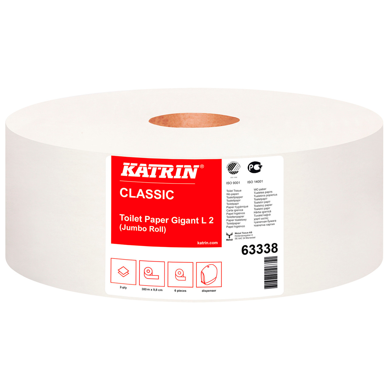 Toiletpapir, Katrin 63338, C Gigant L2 2-lags - 6 ruller