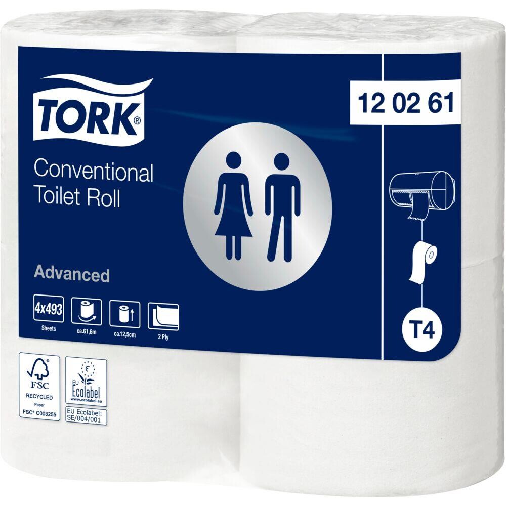 Toiletpapir - Tork 120261 - T4 Advanced - 2-lags - Ø12 cm - Hvid - 100% genbrugspapir - 6 pakker