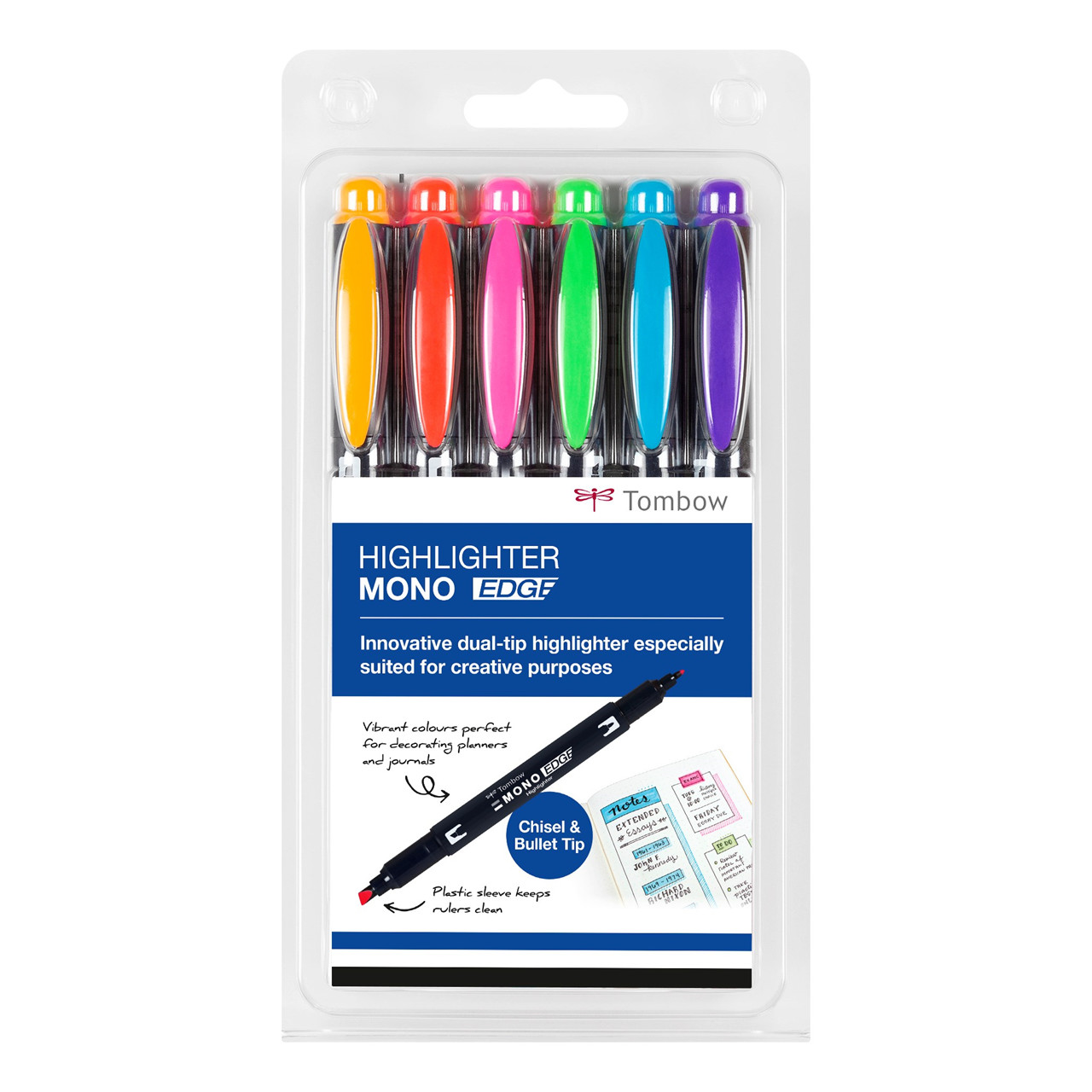 Overstregningspen - Tombow MONO Edge - Sæt med 6 farver