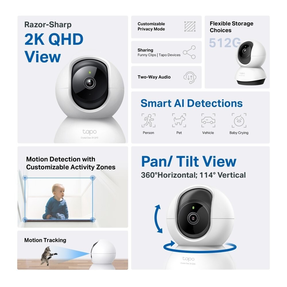 Overvågningskamera - TP-Link Tapo C220 Pan/Tilt AI Wi-Fi - Hvid