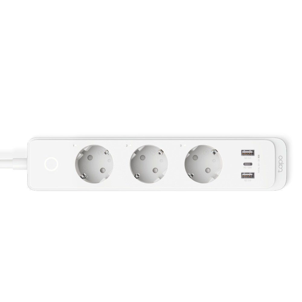 Strømfordeler, TP-Link Tapo P300 Smart Wi-Fi Power Strip, 3-Outlets, hvid