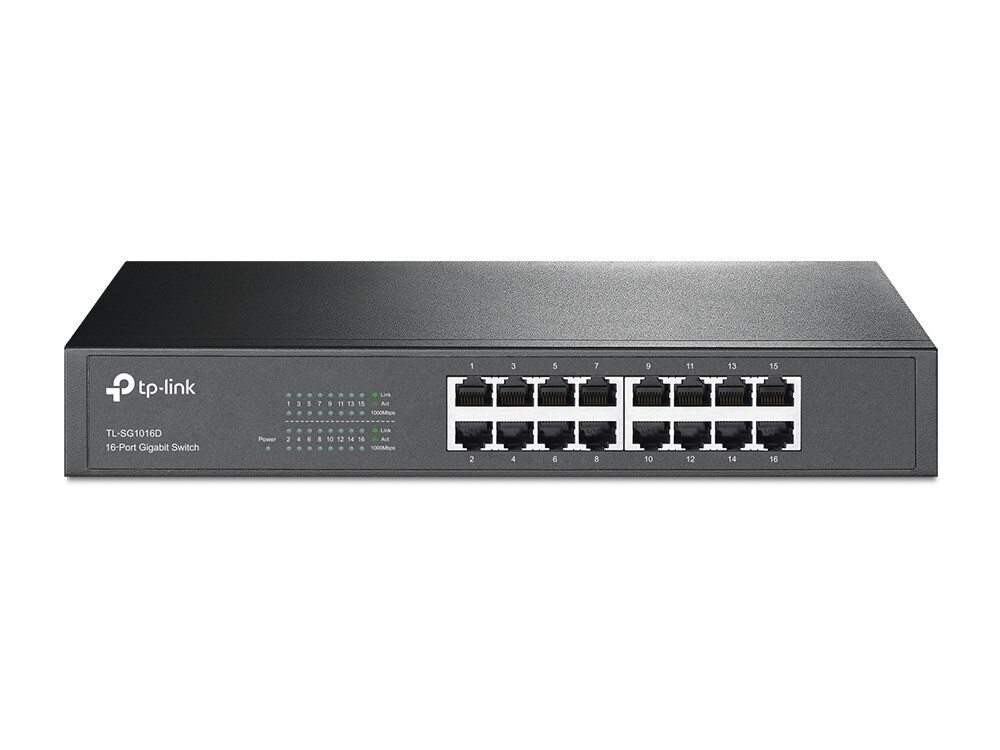 Switch - TP-Link TL-SG1016D - 16-Port Gigabit - Desktop/Rack - Sort