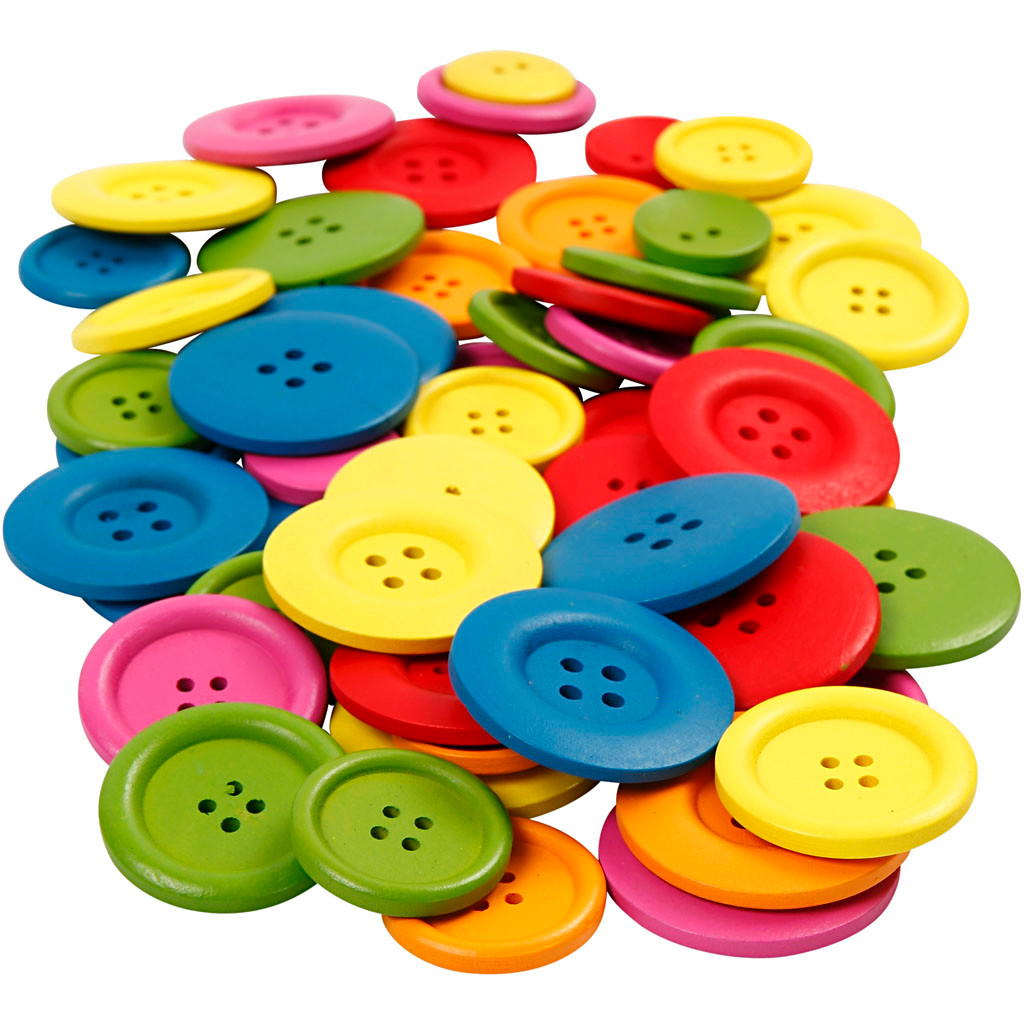 Knapper i træ - diameter 25-40 mm assorteret farver kinesisk bærtræ | 144 stk.