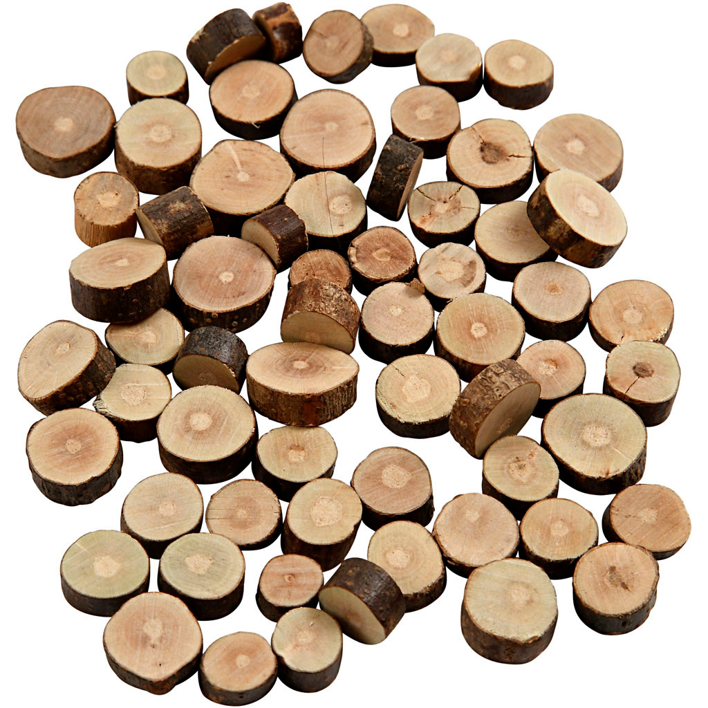 Træskiver med bark - Mix - Diameter 10-15 mm - Tykkelse 5 mm - 230 g