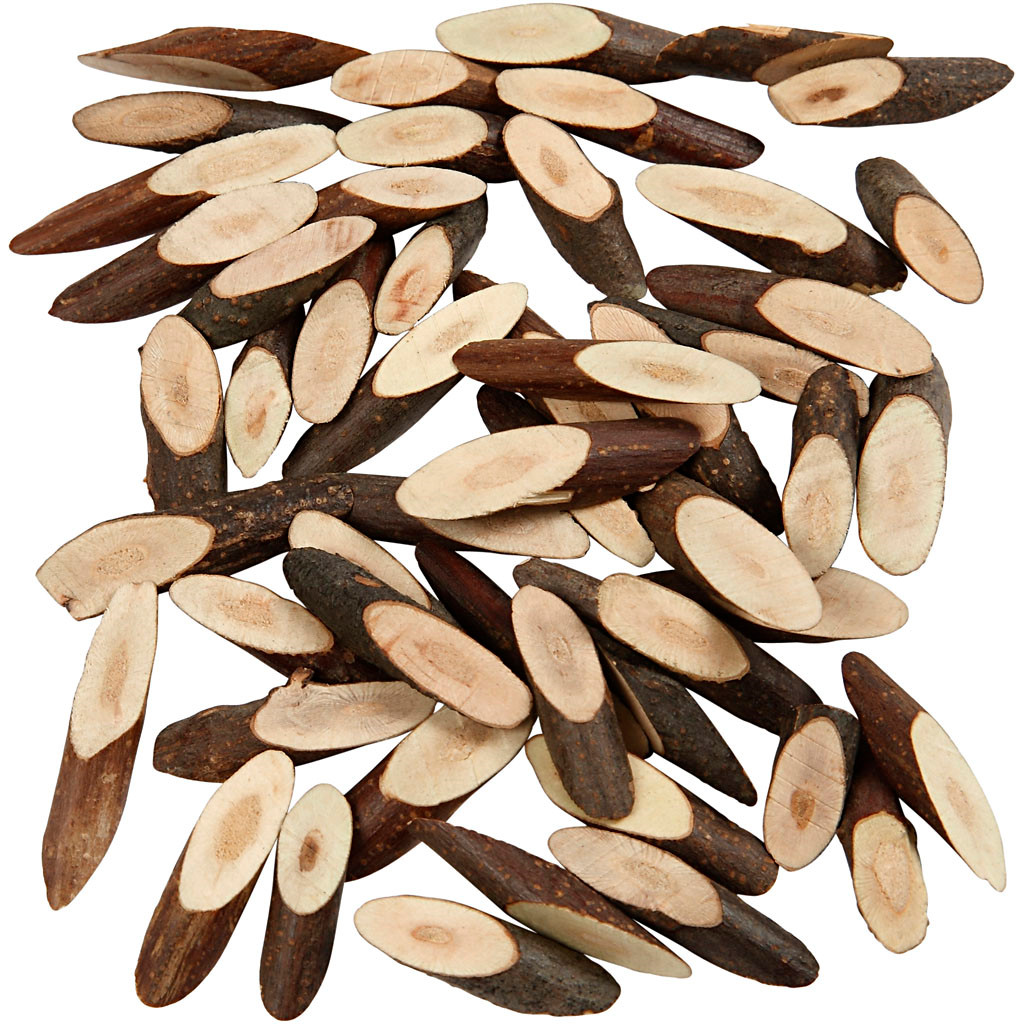 Træskiver med bark mix længde 30 mm tykkelse 6 mm - 230 gram