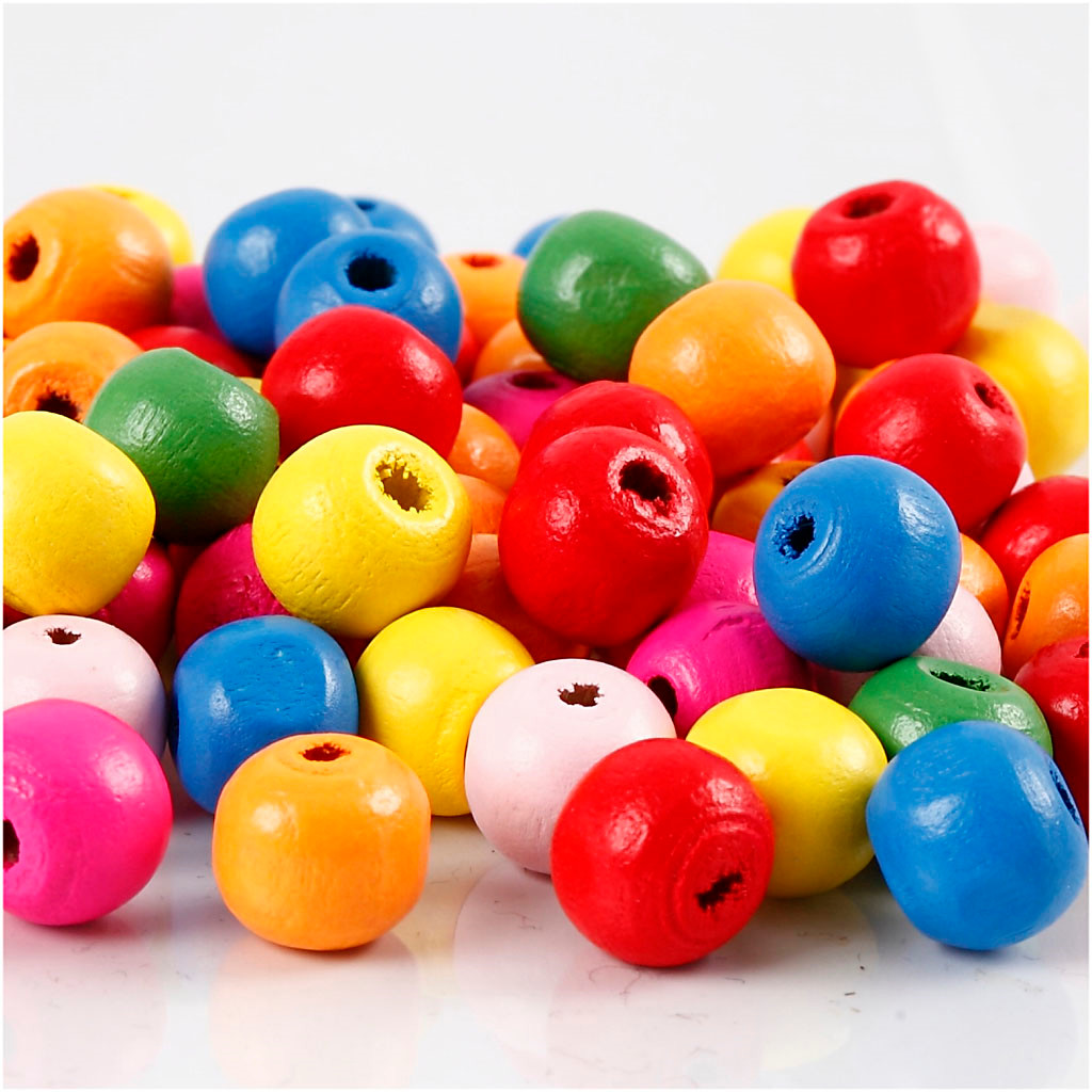 Træperler, dia. 10 mm, hulstr. 2,5-3 mm, 500g