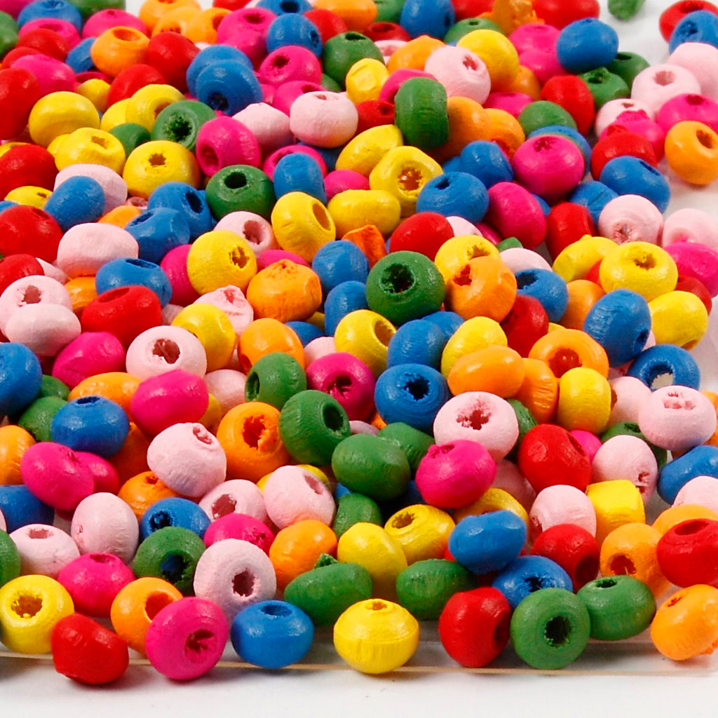 Træperler, dia. 4 mm, hulstr. 1-1,5 mm, 300g