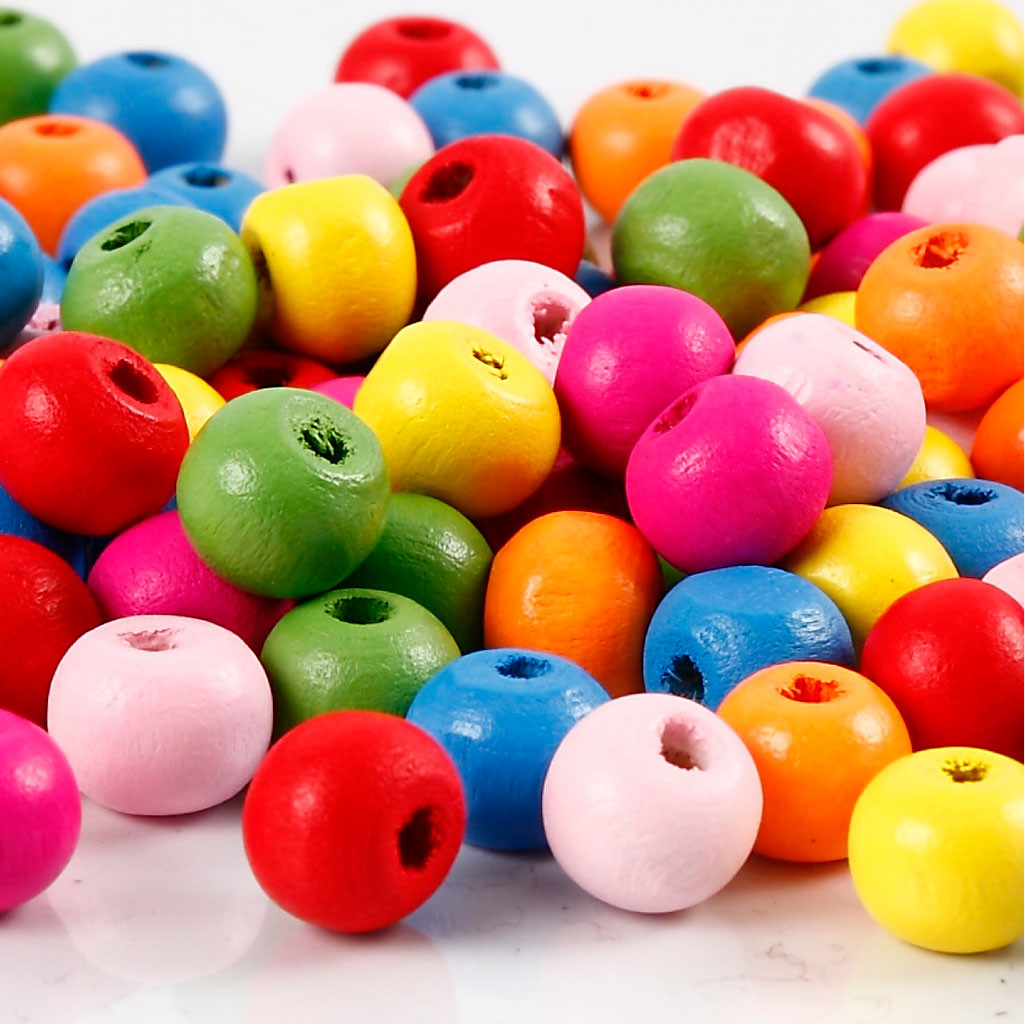 Træperler, dia. 8 mm, hulstr. 1,5-2 mm, 500g