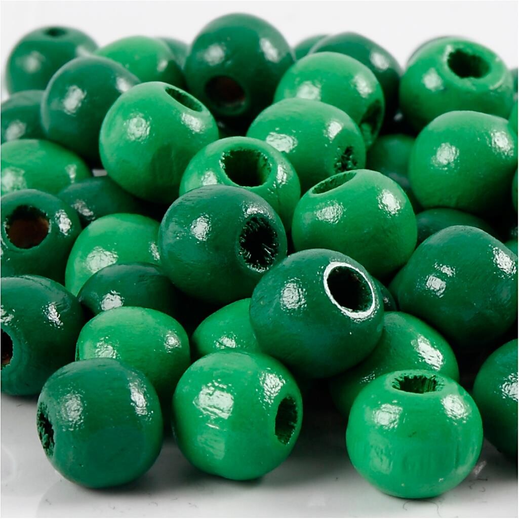 Træperler – Grøn – Ø10 mm – Ca. 70 stk.