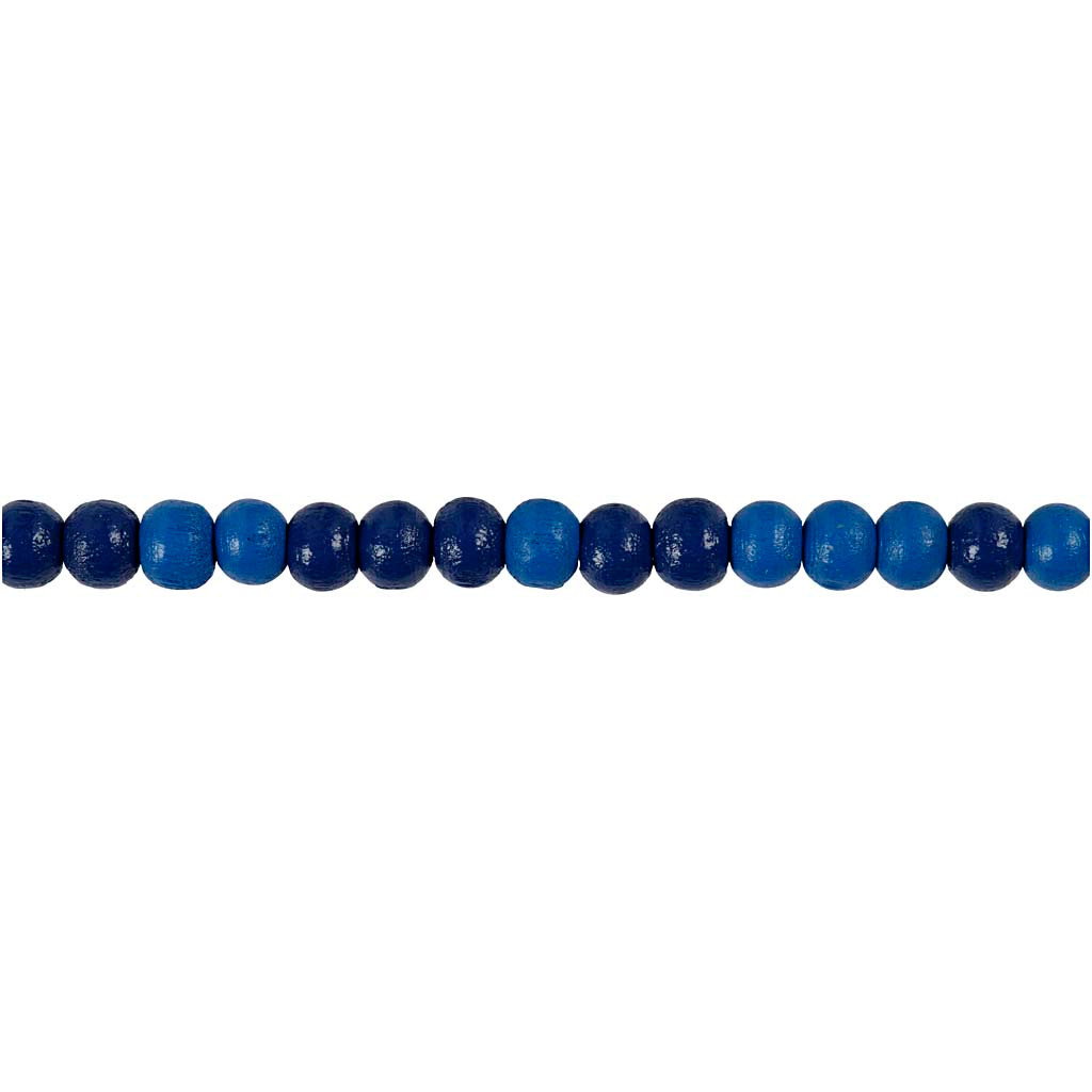 Træperler, dia. 5 mm, hulstr. 1,5 mm, blå, 6g, ca. 180 stk.
