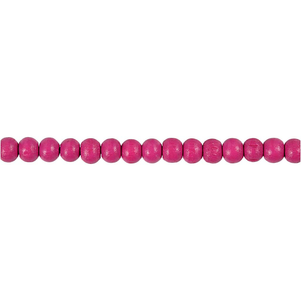 Træperler, dia. 5 mm, hulstr. 1,5 mm, pink, 6g, ca. 180 stk.