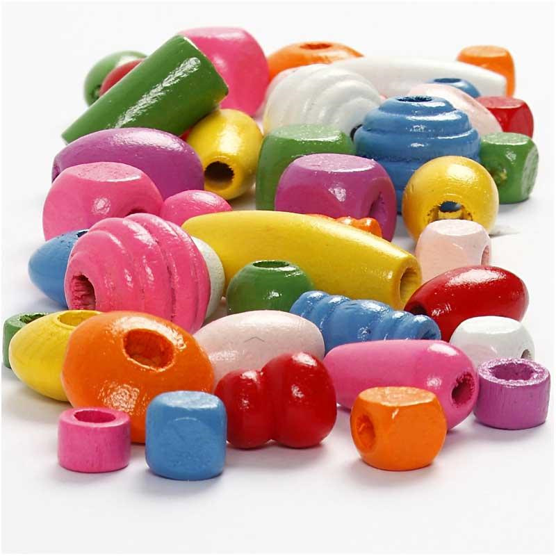 Træperler - 5-28mm hul 2,5-3mm 200g/400ml - assorterede - kinesisk bærtræ