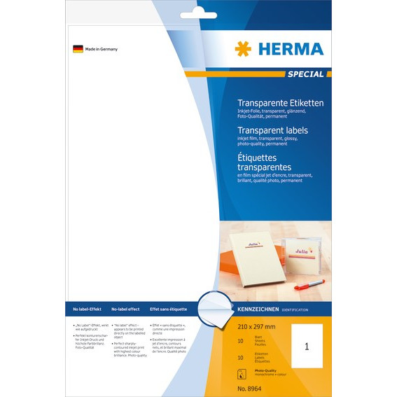 Transparente film labels - 210x297 Herma A4 Inkjet 10 pcs.