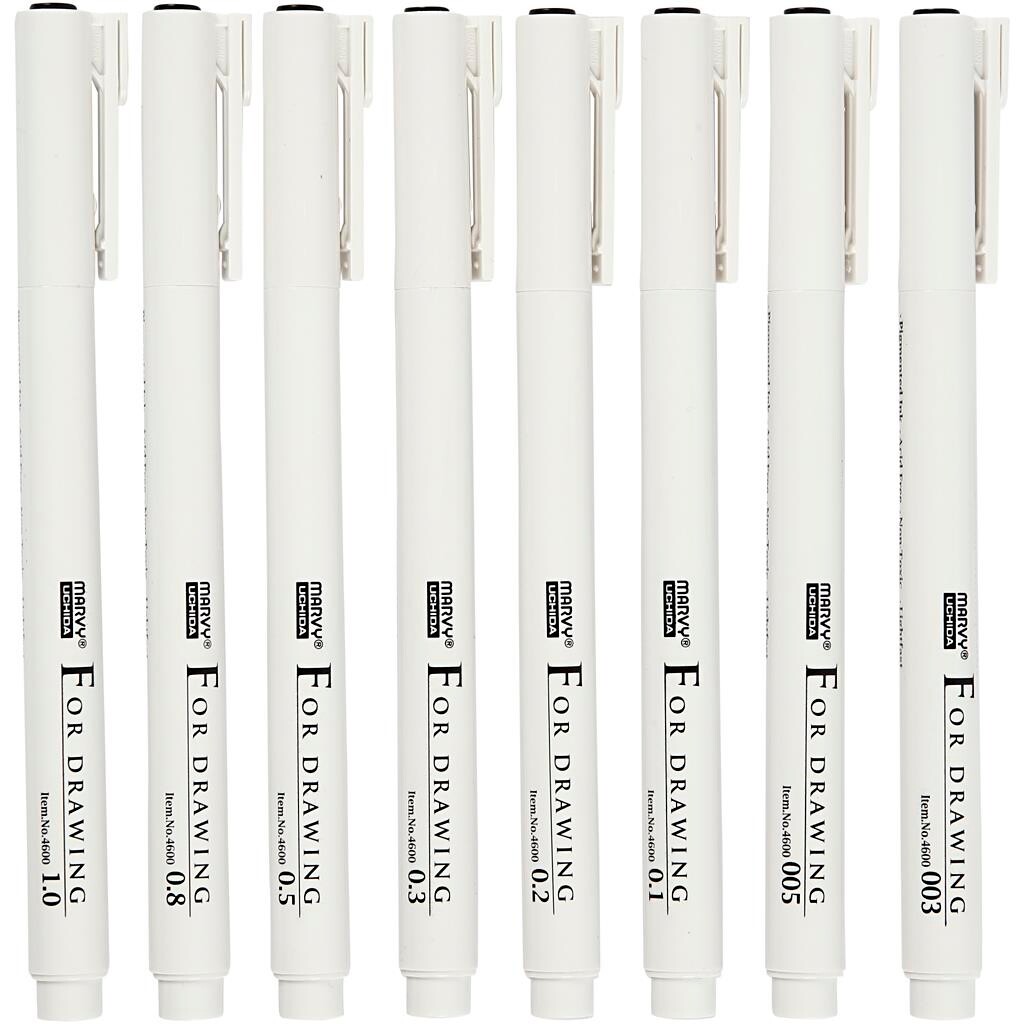 Tusser - Fine Line - Sort - 0,03-1,0 mm - 8 stk.