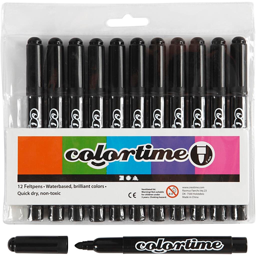 Tusser sort Colortime 5 mm - 12 stk.