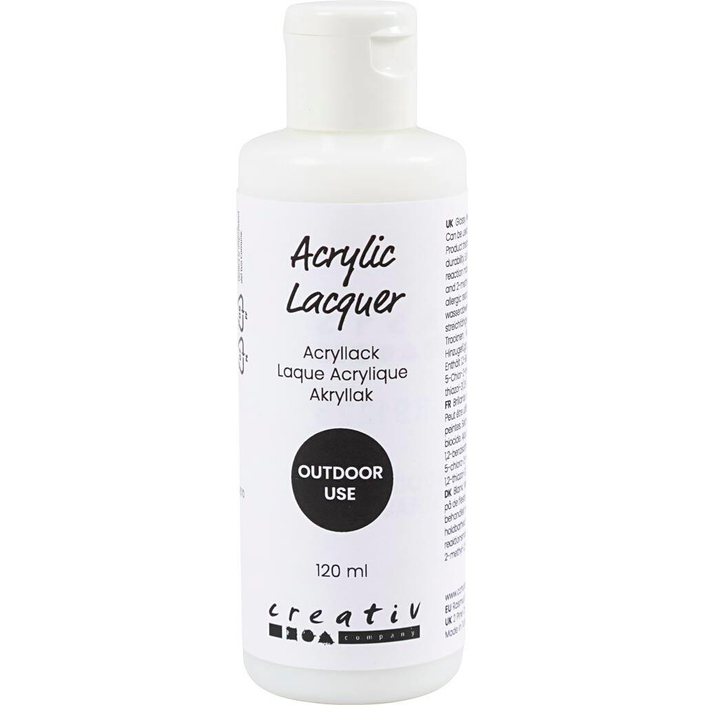 Udendørs Akryllak, blank, vandafvisende, 120 ml/ 1 fl.