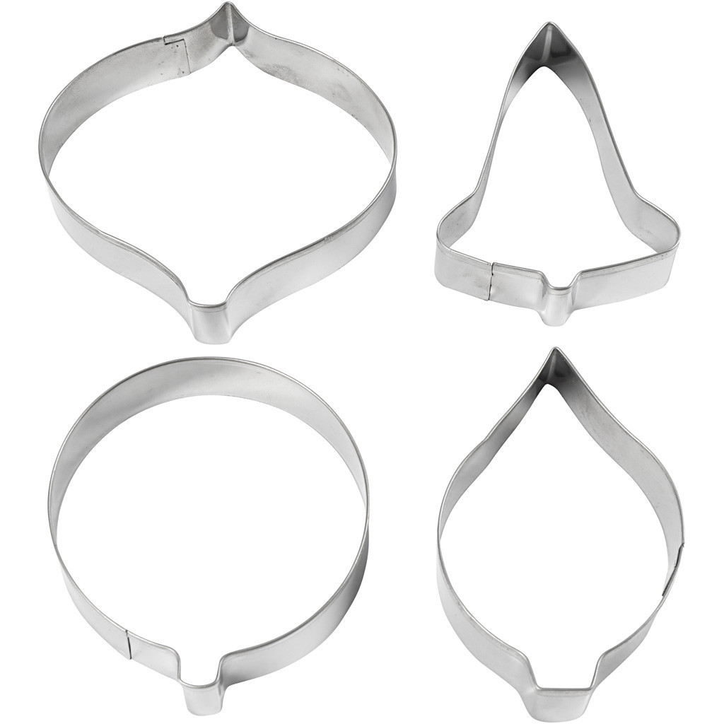 Udstikkerforme H: 8 cm, klokke, kugle, dråbe, prisme, 4stk.