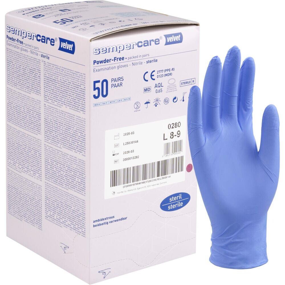 Undersøgelseshandske, Sempercare Velvet, L, lavendelblå, nitril, pudderfri, steril - 300 par