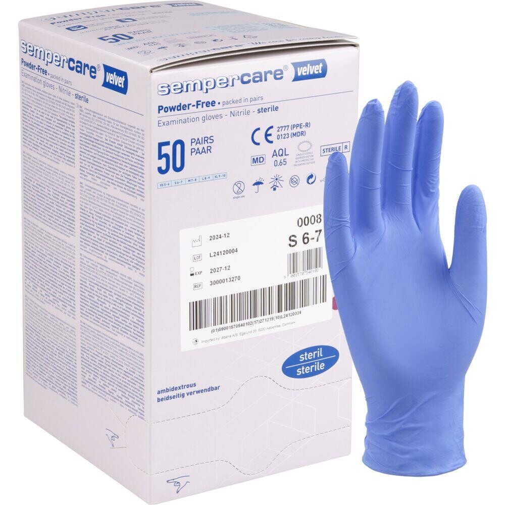 Undersøgelseshandske, Sempercare Velvet, S, lavendelblå, nitril, pudderfri, steril - 300 par