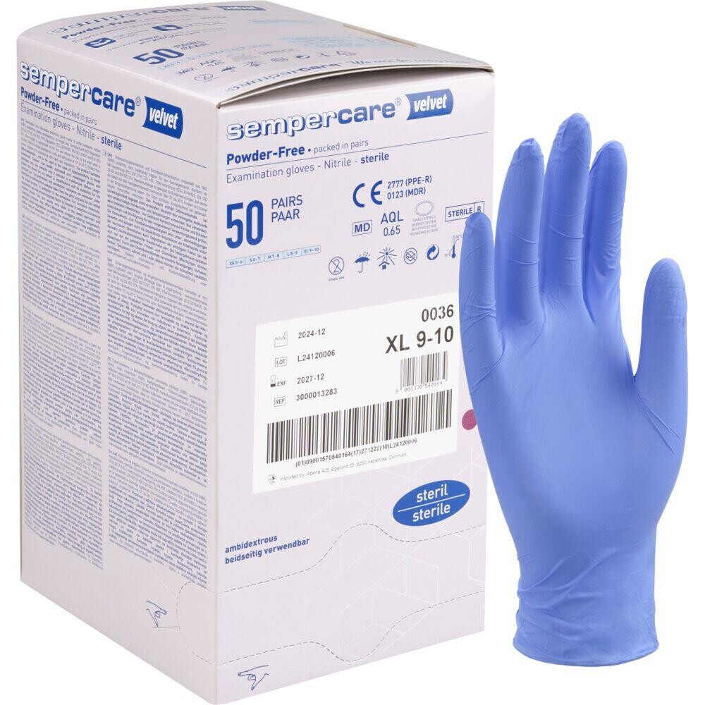 Undersøgelseshandske, Sempercare Velvet, XL, lavendelblå, nitril, pudderfri, steril - 300 par