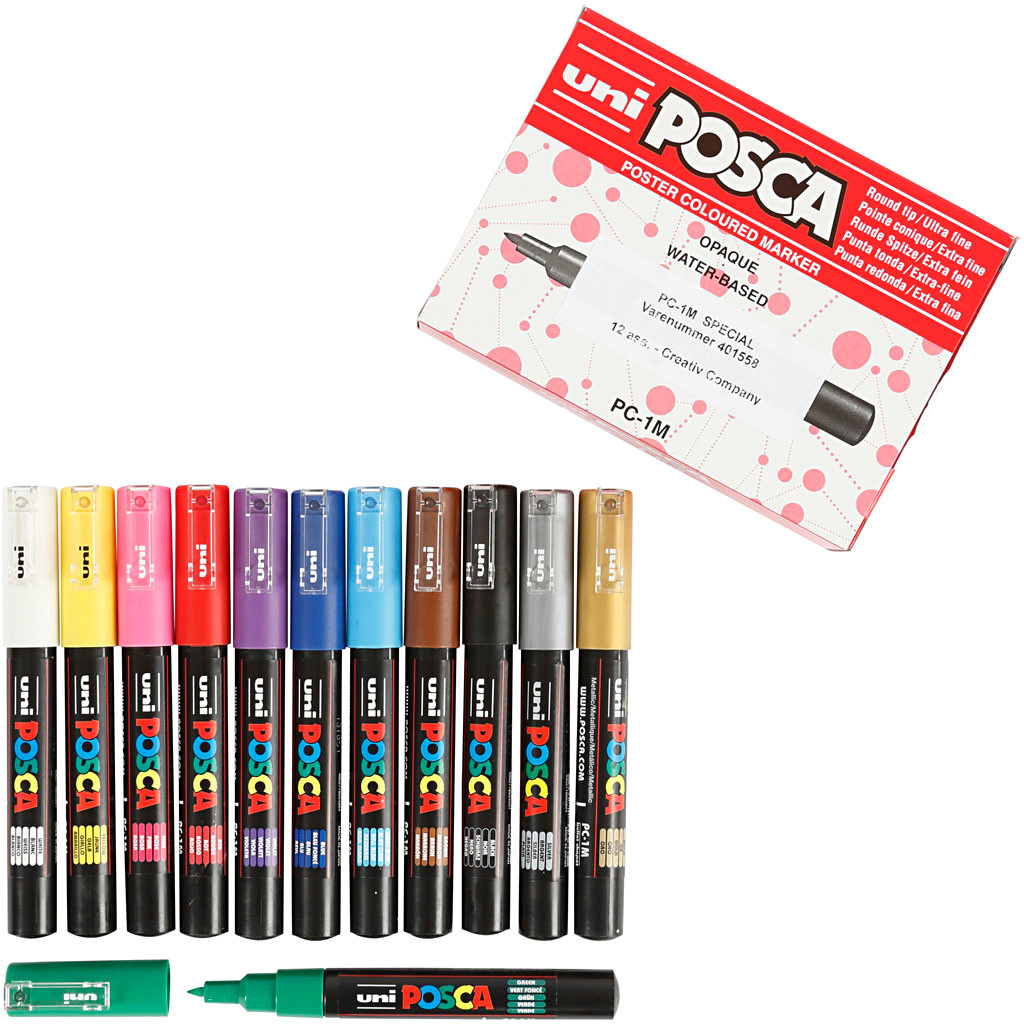 POSCA tusser sæt med 12 tuscher 0,7 mm i forskellige farver