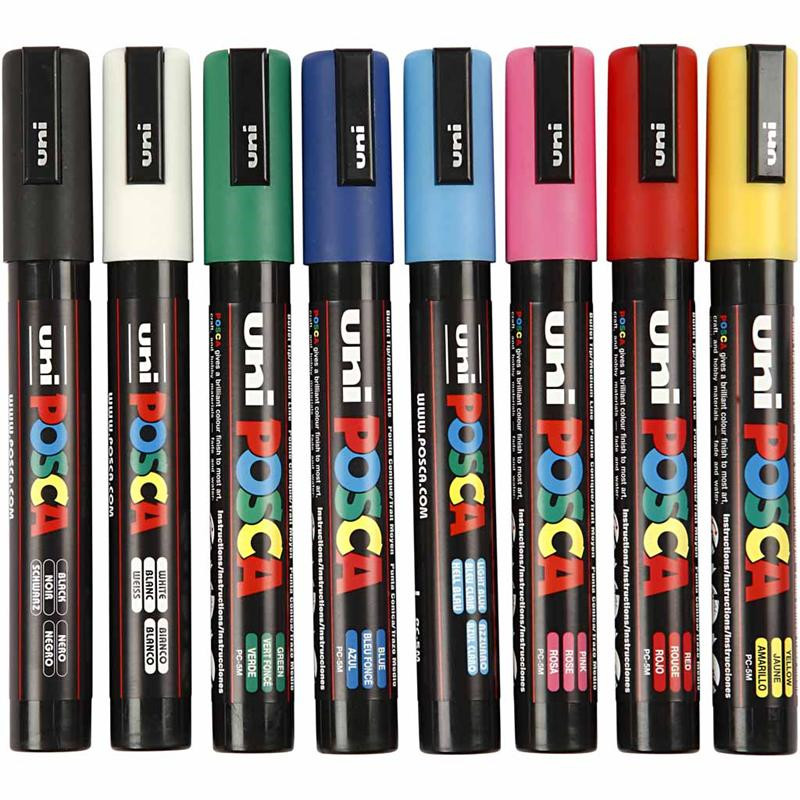 Posca tusser sæt med 8 tusser 2,5 mm PC-5M standard farver