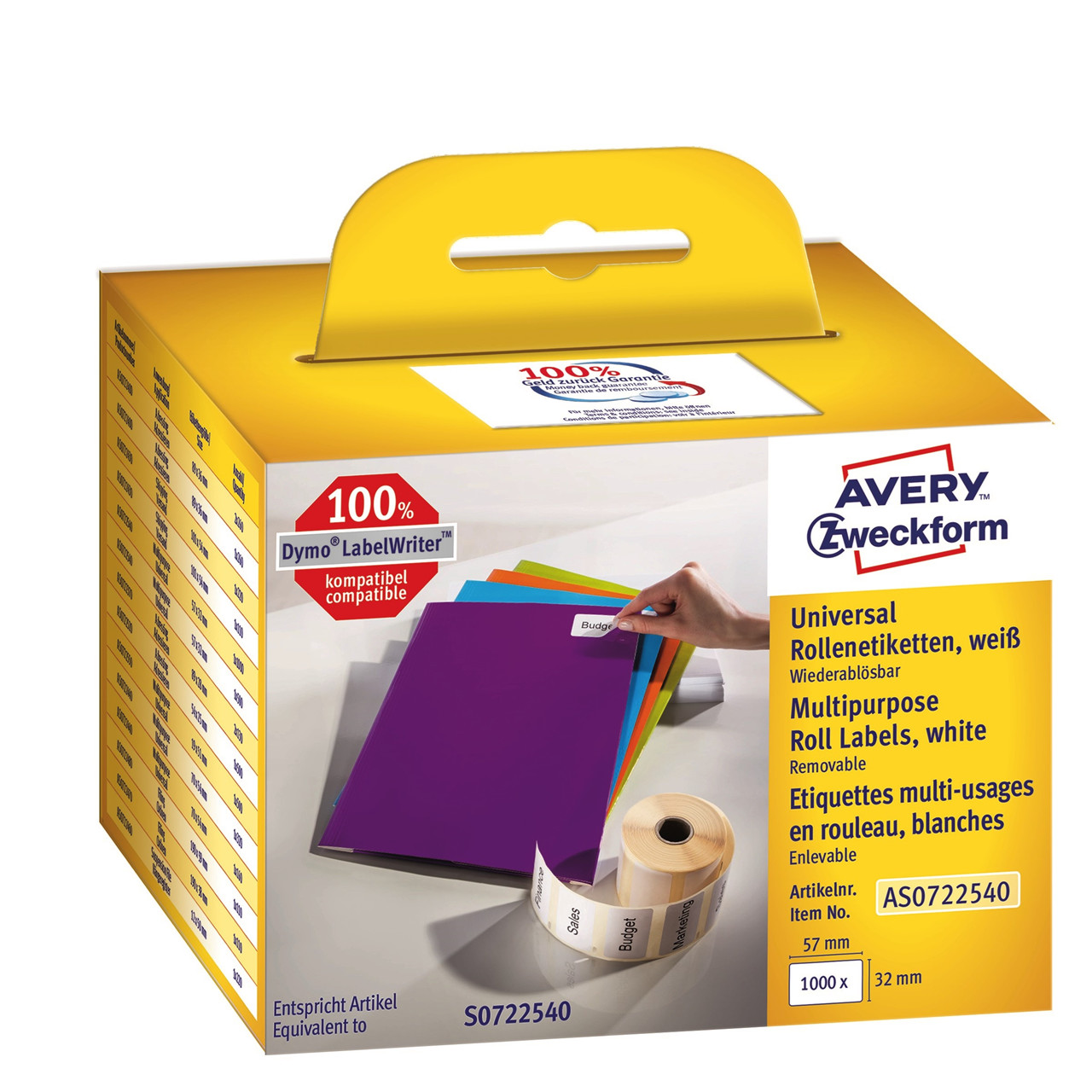 Avery AS0722540 - Aftagelige etiketter til Dymo Labelwriter 57 x 32 mm - 1000 etiketter