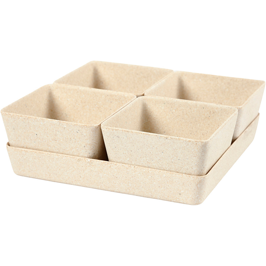 Urtepotter, B: 19,5 cm, H: 8 cm, bambusfibre, 1sæt, dybde 19,5 cm