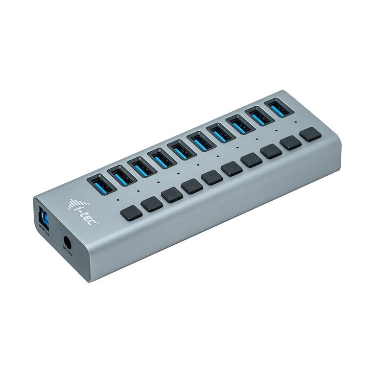 USB-hub - i-tec USB-A 10x USB 3.0 - Aktiv med strømforsyning 48W - Sort