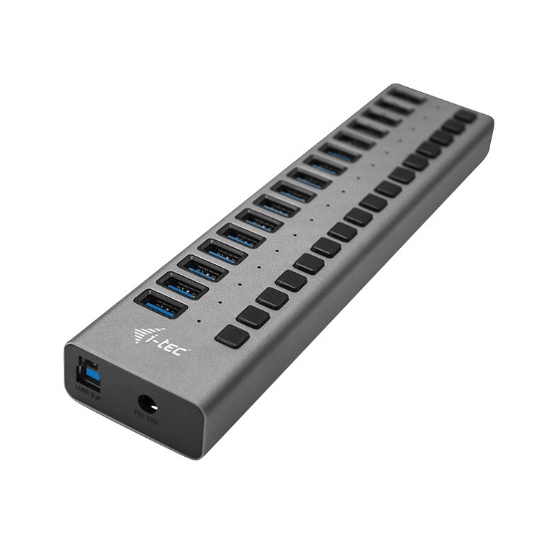 USB-hub - i-tec USB-A 16x USB 3.0 - Aktiv med strømforsyning 90W - Sort