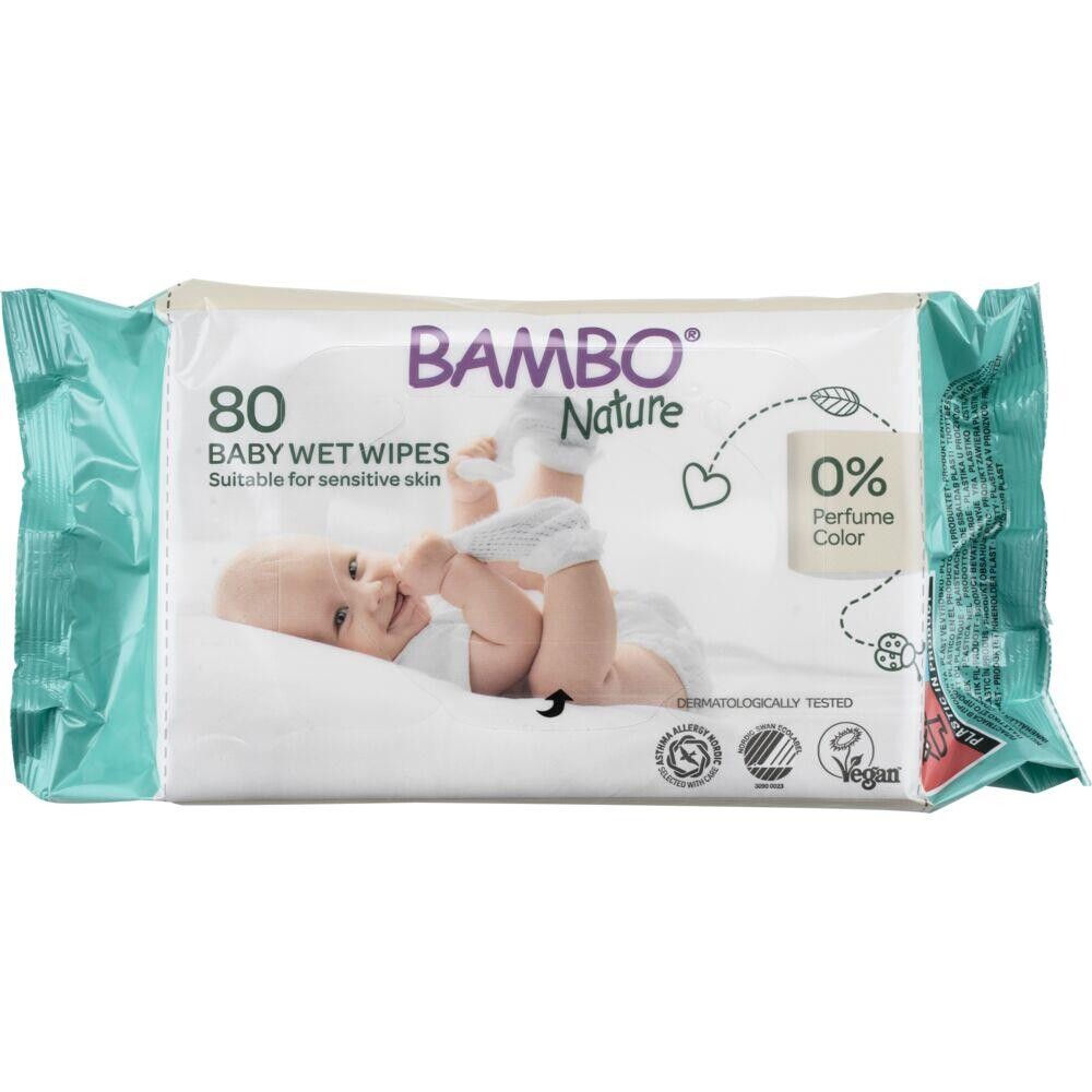 Vådservietter Bambo Nature 15x20cm med rigid lid, 80 stk. - 12 pakker